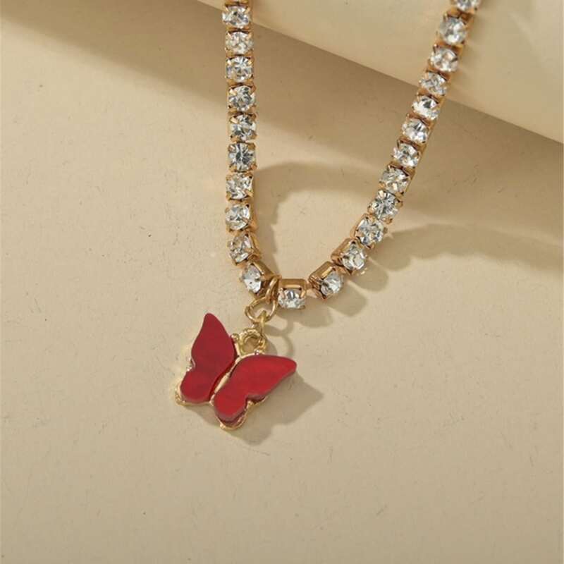 

Butterfly Rhinestone Choker, Red