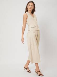 SHEIN 亞麻馬甲和褲子套裝 - 杏色 - 查看 7