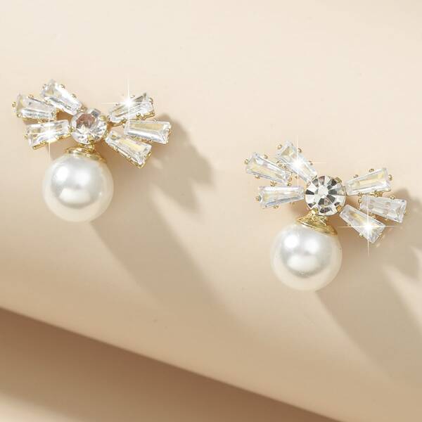 

Faux Pearl & Rhinestone Decor Earrings, Gold