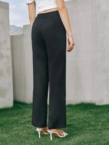 BizChic Ruched Detail Split Hem Trousers - Black - View 2