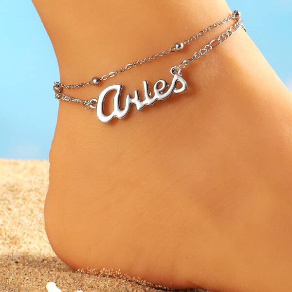 

Constellation Letter Charm Layered Anklet, Silver