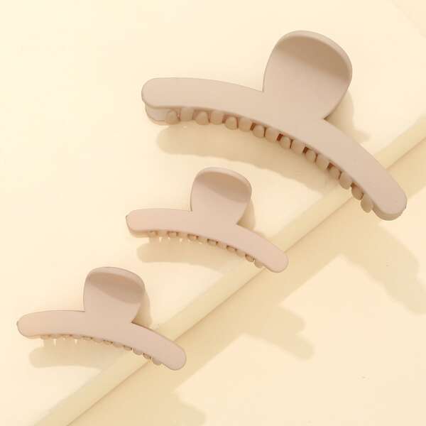 

3pcs Plain Hair Claw, Khaki