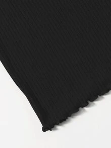 SHEIN EZwear Plus Solid Lettuce Trim Rib-knit Bodycon Dress - Black - View 5