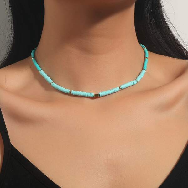 

Geo Decor Necklace, Mint blue