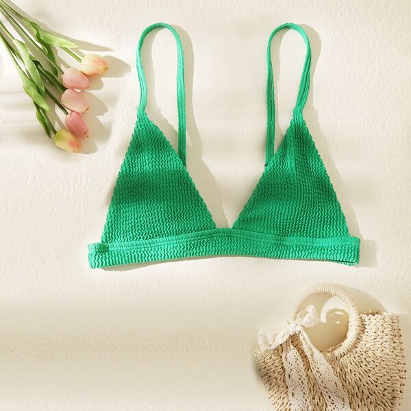 

Textured Triangle Bikini Top, Green
