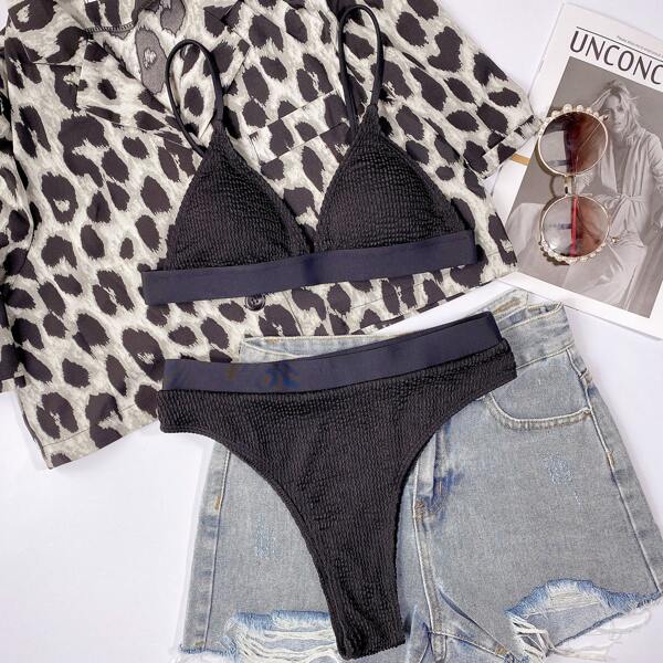 

Triangle High Waisted Bikini Swimsuit, Black