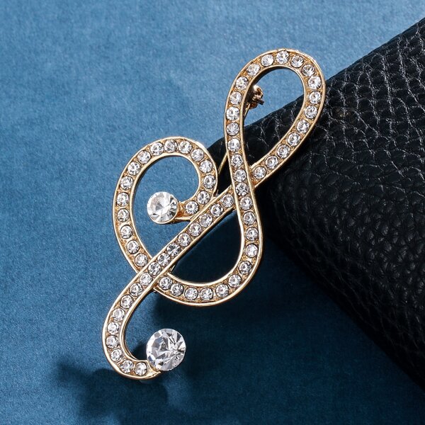 

Rhinestone Musical Note Decor Brooch, Gold