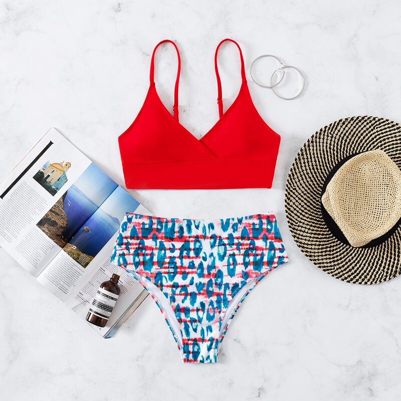 

Leopard Print High Waisted Bikini Swimsuit, Multicolor
