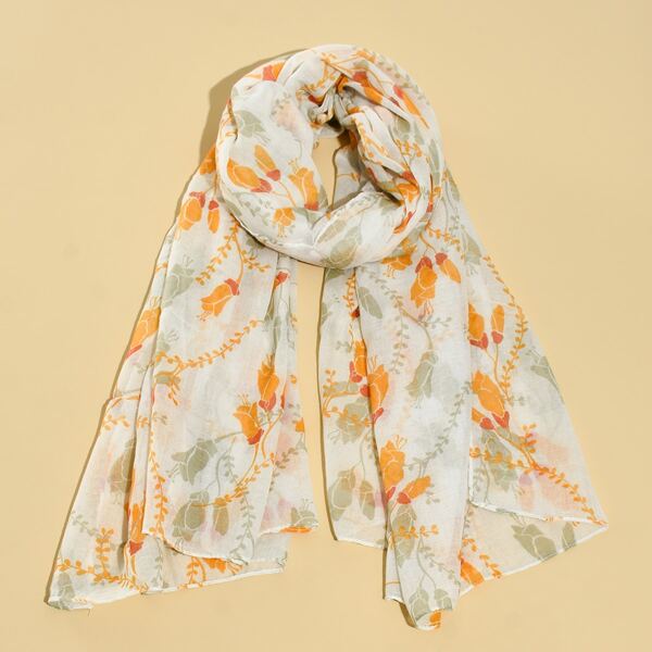 

Flower Pattern Scarf, Beige