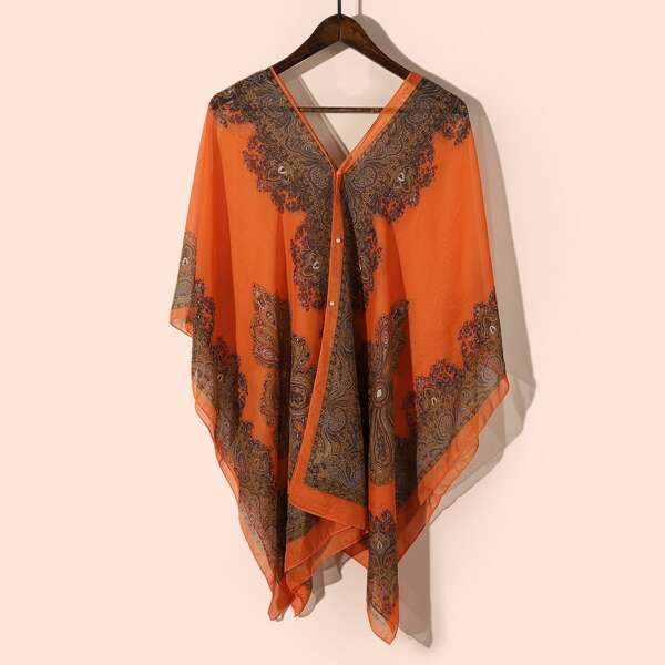 

Faux Pearl Detail Scarf, Orange