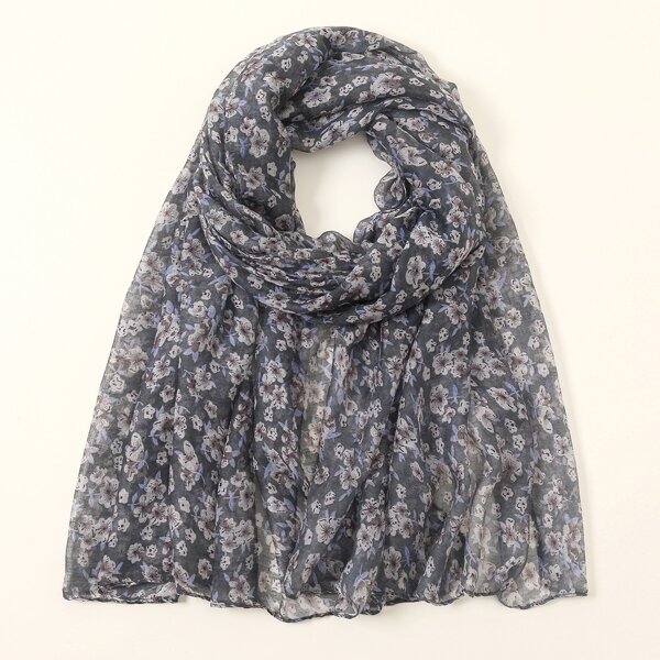 

Flower Print Scarf, Grey
