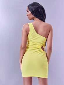 SHEIN Vestido Con Un Solo Hombro, Con Abertura Lateral Y Fruncido - Amarillo - Ver 2