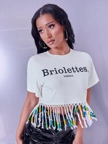 SHEIN Letter Graphic Fringe Hem Crop Tee