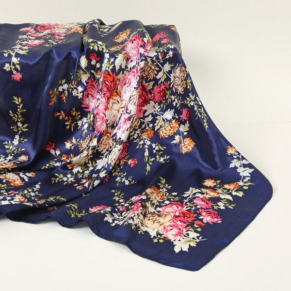 

Flower Print Scarf, Navy blue