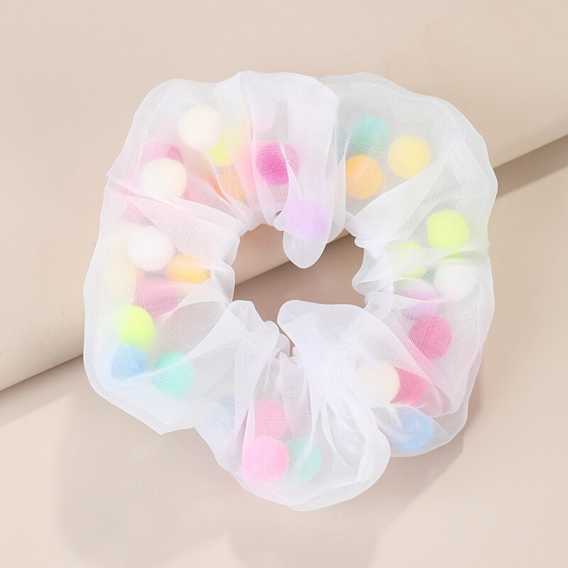 

1pc Pom Pom Mesh Scrunchie, Multicolor
