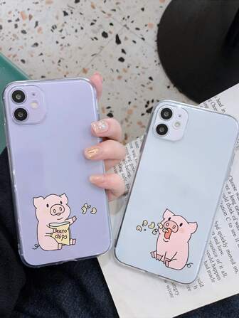 2入組卡通豬透明手機殼相容於 iPhone15/15Plus/15Pro/15Promax