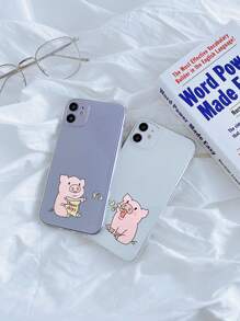 2pcs Cartoon Pig Clear Phone Case Compatible With iPhone15/15Plus/15Pro/15Promax - Clear - View 2