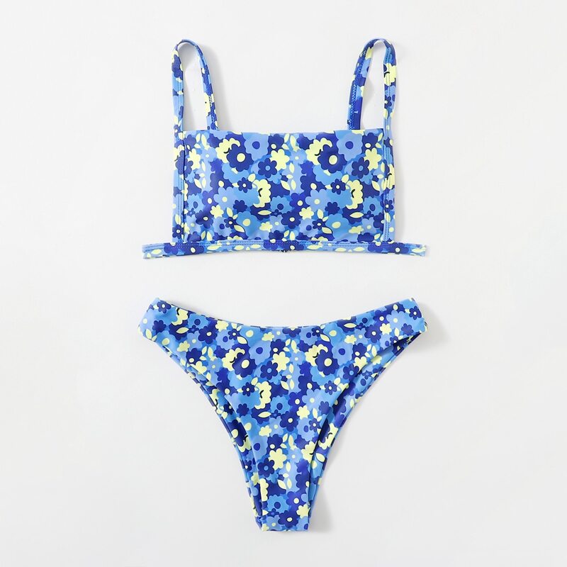 

Floral Print Bikini Swimsuit, Blue