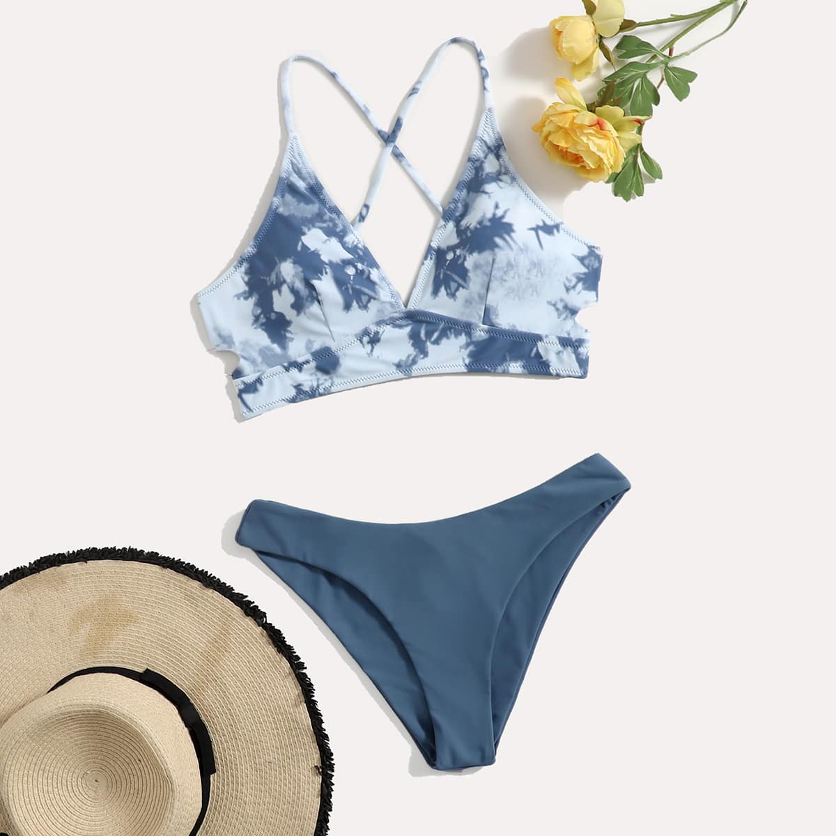 

Marble Print Bikini Swimsuit, Blue