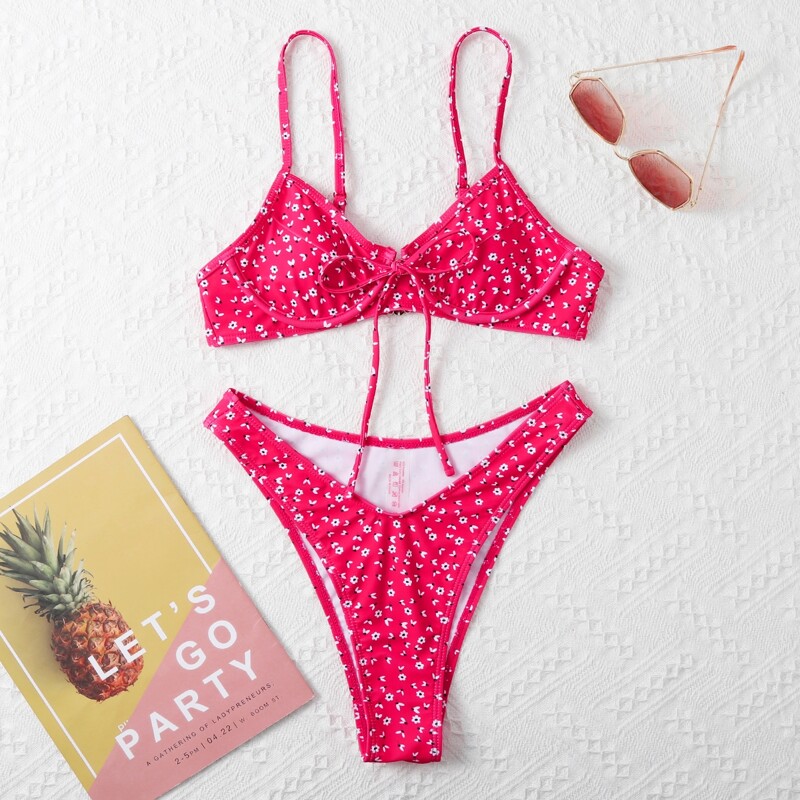 

Ditsy Floral Bikini Swimsuit, Hot pink