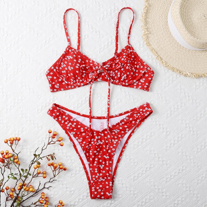 

Ditsy Floral Bikini Swimsuit, Red
