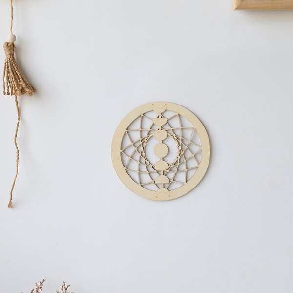 

1pc Wooden Moon Wall Hanging, Khaki