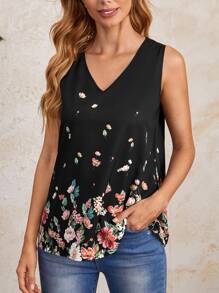 EMERY ROSE Top tank con estampado floral escote V - Negro - Ver 1