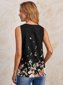 EMERY ROSE Top tank con estampado floral escote V - Negro - Ver 2