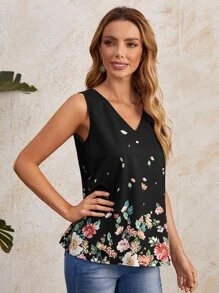 EMERY ROSE Top tank con estampado floral escote V - Negro - Ver 5