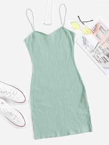 SHEIN EZwear Đầm Gân đan màu trơn Giải trí - Màu xanh Bạc hà - Xem 1