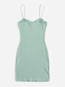 SHEIN EZwear Đầm Gân đan màu trơn Giải trí - Màu xanh Bạc hà - Xem 2