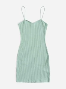 SHEIN EZwear Đầm Gân đan màu trơn Giải trí - Màu xanh Bạc hà - Xem 4