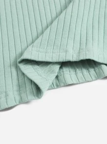 SHEIN EZwear Đầm Gân đan màu trơn Giải trí - Màu xanh Bạc hà - Xem 5