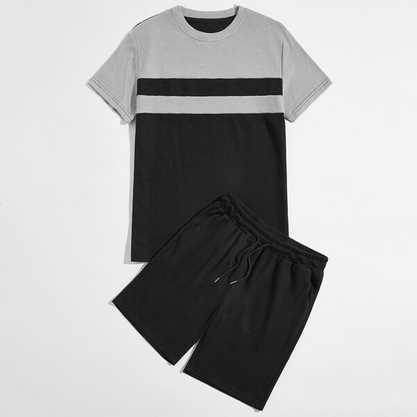 

Men Color-block Tee & Drawstring Track Shorts, Black