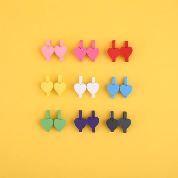 

50pcs Random Color Wooden Heart Clip, Multicolor