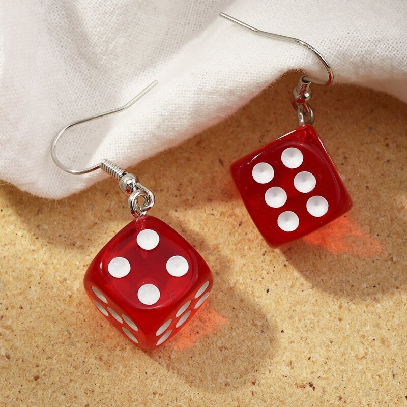 

Dice Drop Earrings, Red
