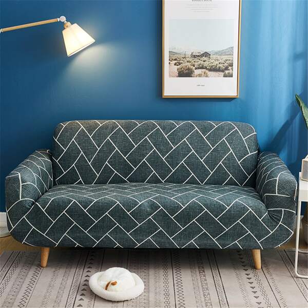 

Geometric Pattern Sofa Cover & 1pc Cushion Cover Without Filler, Dark green