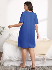 大碼卡通圖案睡衣洋裝 - 藍色 - 查看 2