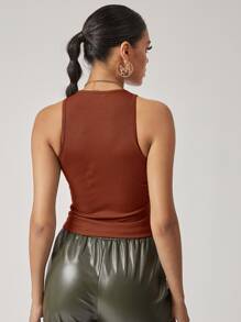 SHEIN BAE 素色合身短版背心上衣 - 鏽棕色 - 查看 2