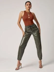 SHEIN BAE 素色合身短版背心上衣 - 鏽棕色 - 查看 3