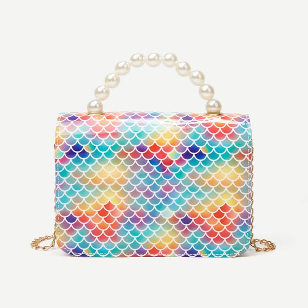 

Faux Pearl Decor Fish Scale Satchel Bag, Multicolor