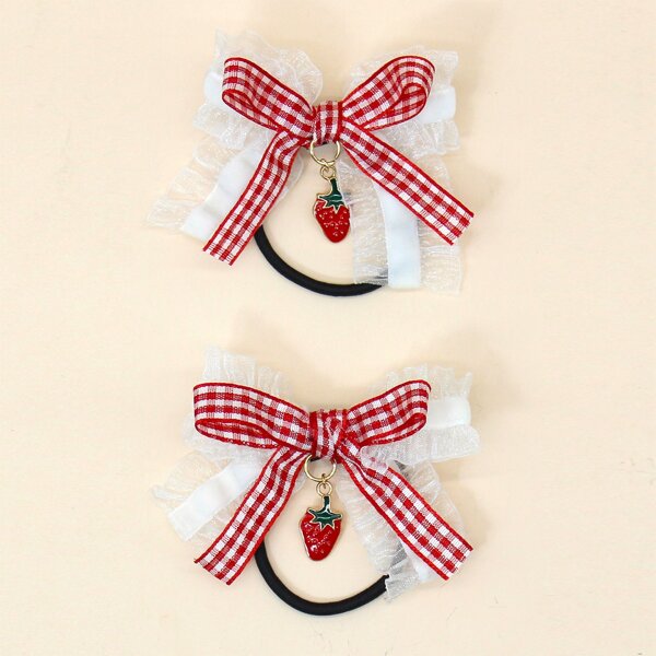 

2pcs Toddler Girls Bow Knot Decor Hair Tie, Red