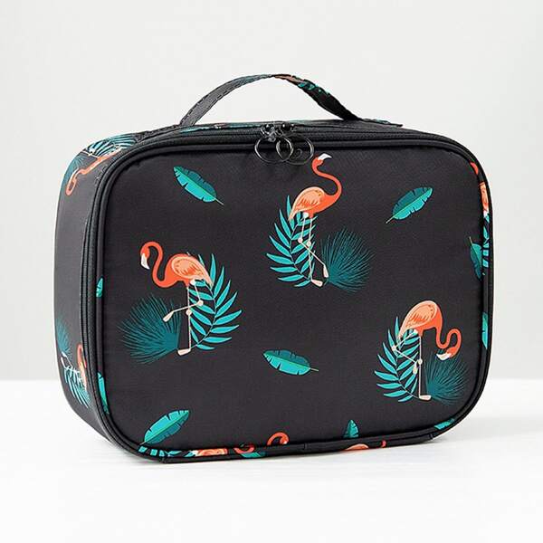 

Flamingo Print Toiletries Storage Bag, Black