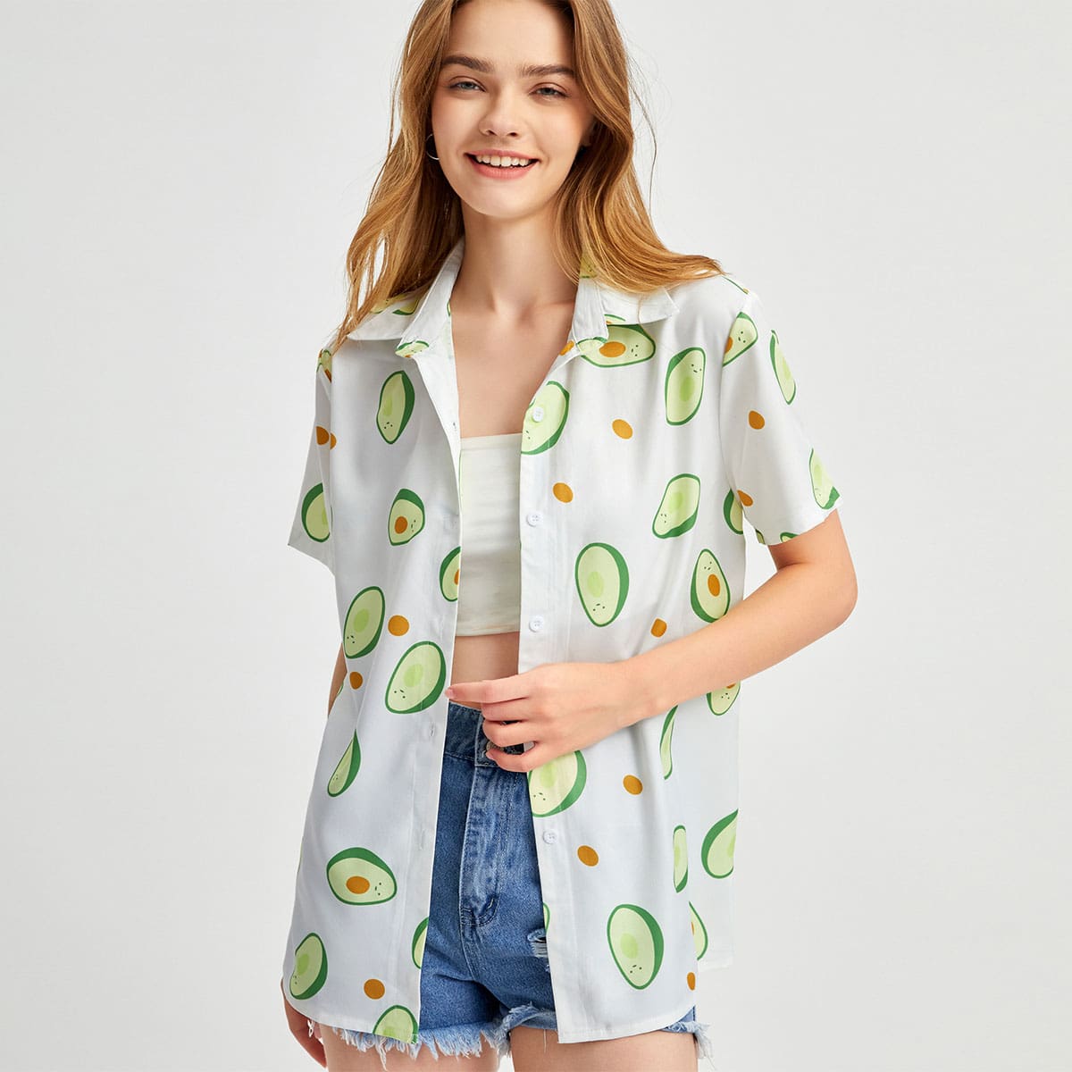 

Fruit Graphic Button Front Blouse, Multicolor