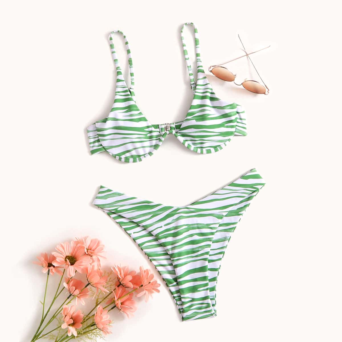

Zebra Stripe Bikini Swimsuit, Green