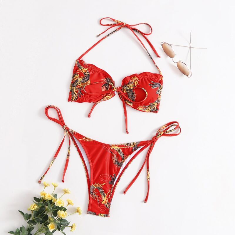 

Dragon Print Bikini Swimsuit, Red