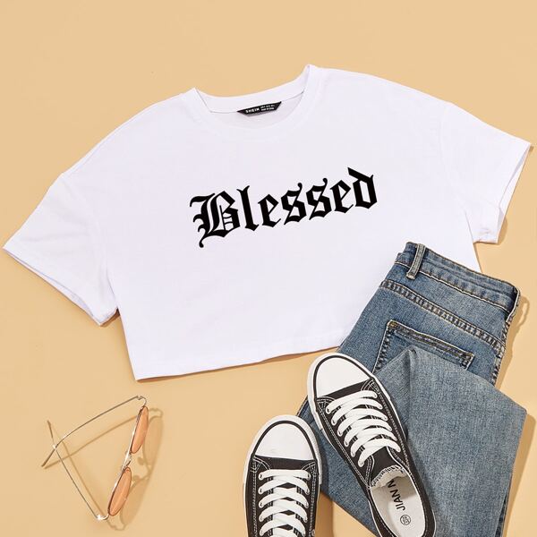 

Letter Graphic Crop Tee, White