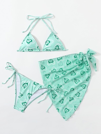 3 طقم بيكيني بتصميم قلب مع تنورة شاطئية للعطلة الصيفية