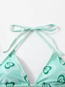 3 件装心形比基尼套装带沙滩裙，适合夏季度假 - 綠色 - 查看 3