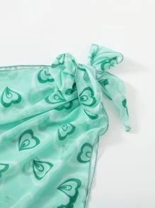 3 件装心形比基尼套装带沙滩裙，适合夏季度假 - 綠色 - 查看 6